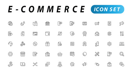 Fototapeta na wymiar E-commerce icon set. Online shopping and delivery elements. E-business symbol. Icons vector collection.