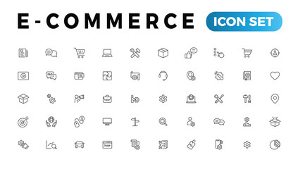 E-commerce icon set. Online shopping and delivery elements. E-business symbol. Icons vector collection.