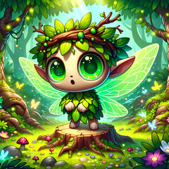 Enchanting Forest Elf with Glowing Wings in a Magical Woods Setting