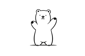  a black and white drawing of a bear standing on its hind legs with its arms in the air, with its paws in the air, on a white background.