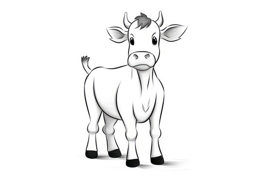  a black and white picture of a cow with a sad look on it's face, standing in front of a white background, with a black outline of the cow's head.