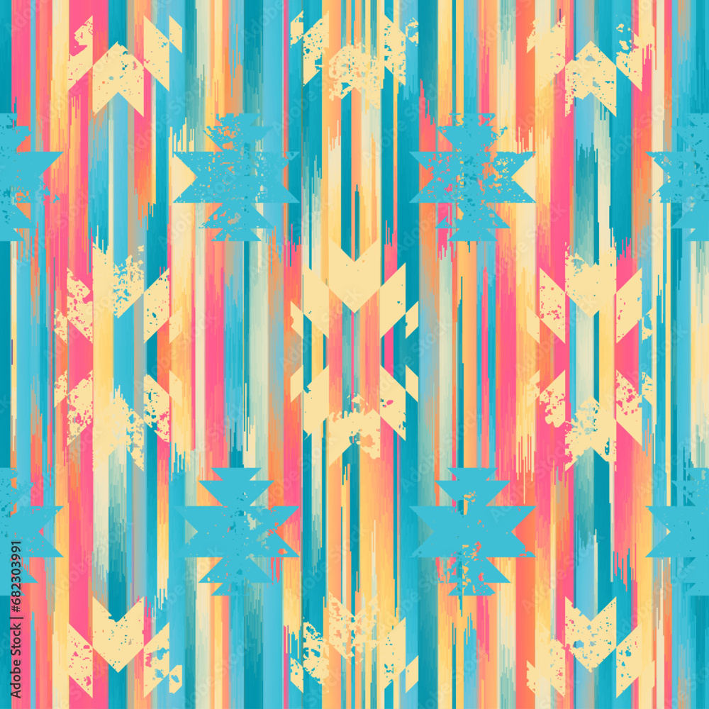 Poster seamless striped pattern in ikat style. folk embroidery.. aztec ikat style. seamless vector image. t