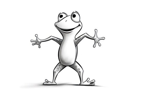  a black and white drawing of a frog with one foot on the ground and one leg on the ground, with one foot on the ground and one foot on the ground.