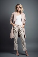 beautiful model woman in fashion beige wear