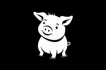 Obraz na płótnie Canvas a black and white picture of a pig on a black background with the word pig in the middle of the pig's face and the pig's head.