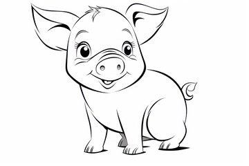 Obraz na płótnie Canvas a small pig with a big smile on it's face, standing in the middle of a line drawing of a pig with a big smile on it's face.