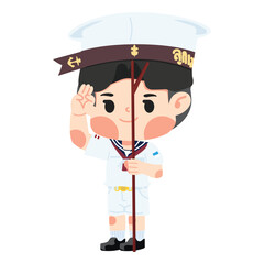  boy scout thai  holding pole yelling cartoon