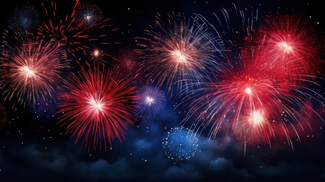 A vibrant image featuring fireworks exploding against a dark night sky.