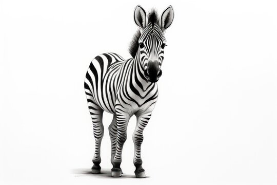  a black and white photo of a zebra standing in front of a white background with a black and white image of a zebra in the middle of it's legs.