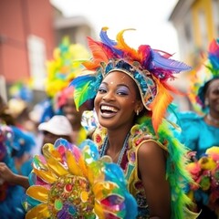 A lively carnival parade provides a festive and celebratory background