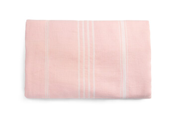 One folded beach towel isolated on white, top view