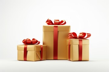 Obraz premium Gold gift boxes ribbon. Xmas present. Generate Ai