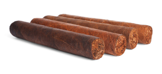 Cigars wrapped in tobacco leaves isolated on white