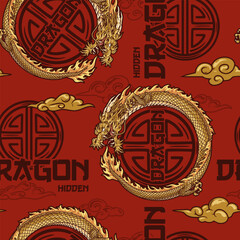 Hidden dragons seamless pattern colorful
