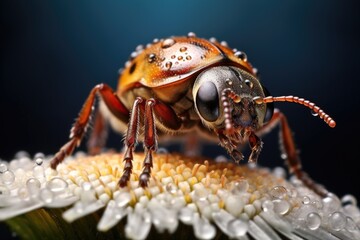 Fototapeta premium a ladybug resting on a chamomile petal, showcasing natures detail