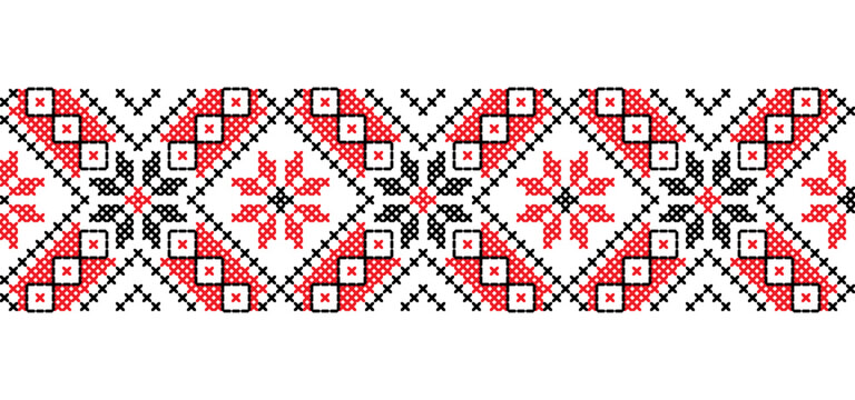 Ukrainian embroidery pattern for textile, fabric, cloth. Vector seamless pattern, print. Ukrainian folk embroidery, ethnic ornament. Pixel art, vyshyvanka, cross stitch