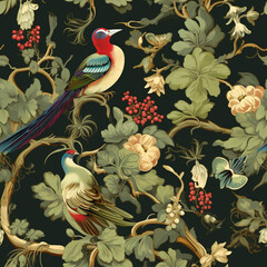 pattern with flowers and birds