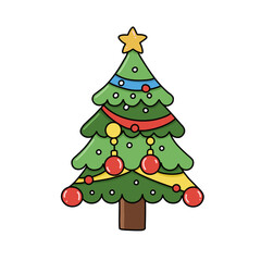 kawaii Christmas pine tree colorful ornaments icon. Winter event. Christmas, winter or New Year. doodle elements.