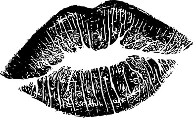 Black lipstick kiss on white background. Imprint of the lips. Kiss mark vector illustration - obrazy, fototapety, plakaty