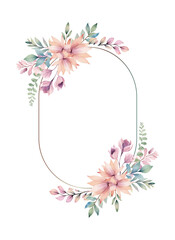 Vector floral wreath pastel. Botanical watercolor frame wedding invitations, posters and cards.  Watercolor plants template.