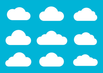 Fototapeta premium Set of Cloud Icons in trendy flat style isolated on blue background. Cloud symbol for your website design, logo, and app. Vector illustration, 