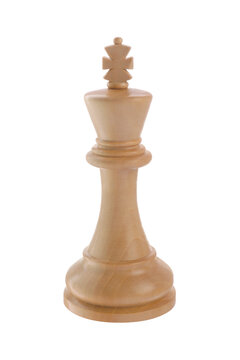 One wooden chess king isolated on white