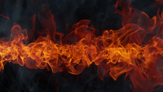 Super Slow Motion Shot of Linear Fire Flame on Black Background at 1000fps.