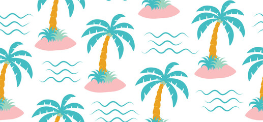 Seamless Palm Tropical Tree pattern. cute colorful palm tree. - obrazy, fototapety, plakaty