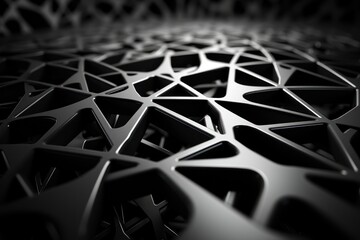  a black and white photo of a pattern made up of many different shapes, sizes, and colors of the same metal, with a black background and white background.