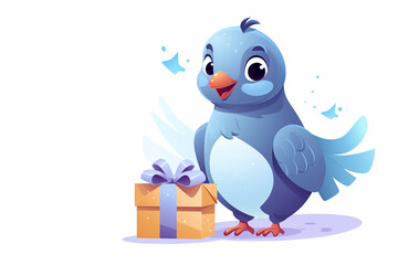 cartoon character of a dove
cute holding gift box