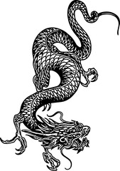 Obraz premium Hand drawn Silhouette dragon.Chinese dragon tattoo.Black and white Traditional Japanese dragon