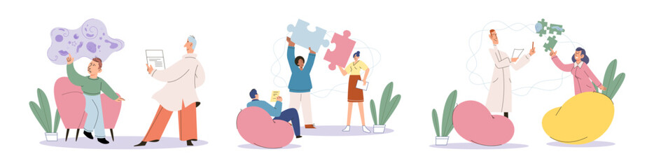 Psychoanalysis vector illustration. Self-analysis allows individuals to gain deeper understanding their mental processes and emotions Aid and assistance from mental health professionals are crucial