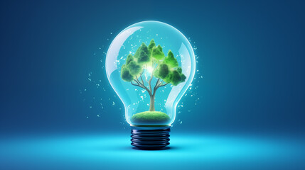 Light bulb with tree inside Concept of sustainability, ecology, earth-friendly environment. Reuse technology