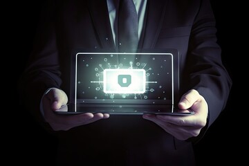 money safe gital protection security, online banking, online Concept icon safe touches He hands tablet man Image