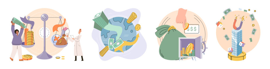 Global economy vector illustration. Wealth accumulation in global enterprises demands adherence to meticulous accounting standards Continuous improvement is heartbeat sustained success in global