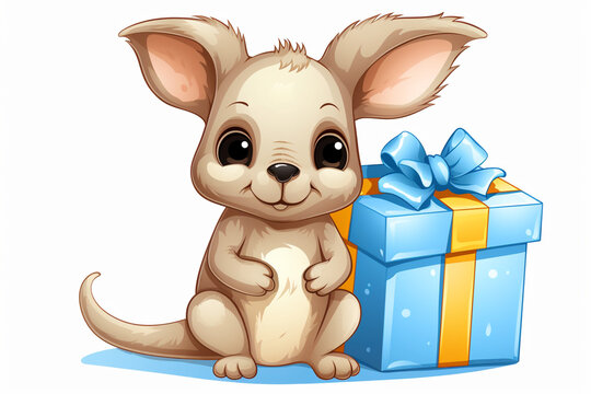 cartoon character of a kangaroo
cute holding gift box