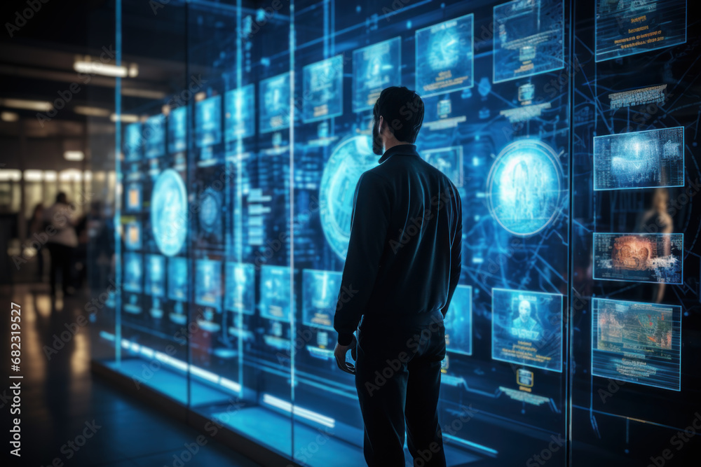 Poster a high-tech security and access control system, emphasizing the importance of data security and prot