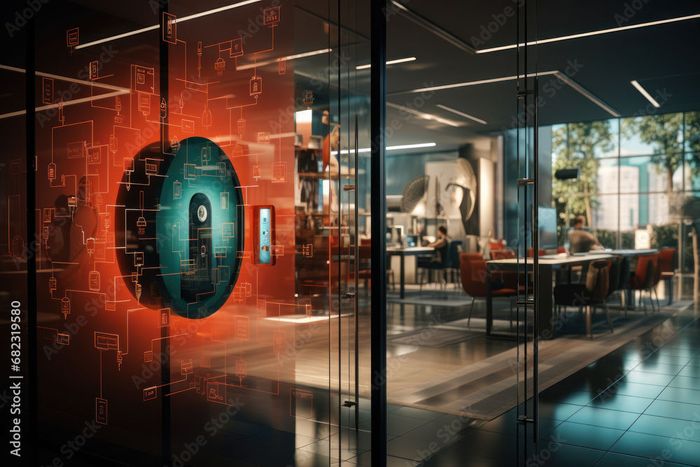 Poster a high-tech security and access control system, emphasizing the importance of data security and prot