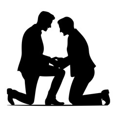 gay guys couple proposal on on knee  Vector illustration. Silhouette.