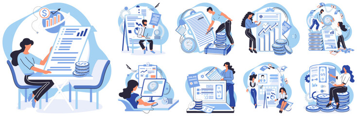 Financial accounting vector illustration. The stability banks is fundamental to well-being national economy Precisely calculating financial data is indispensable for making informed decisions