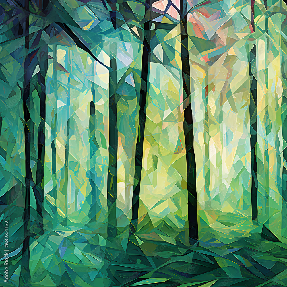 Sticker abstract prism-like patterns representing a rainforest canopy