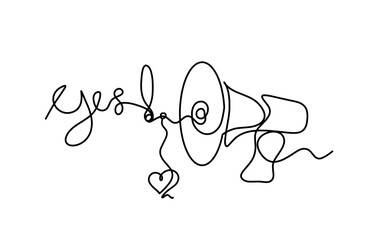 Abstract megaphone and heart as continuous lines drawing on white background. Vector