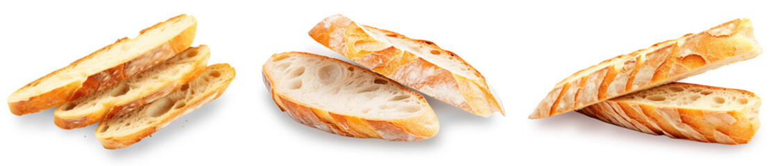 set of sliced baguette bread isolated on white or transparent backgrpund png - obrazy, fototapety, plakaty