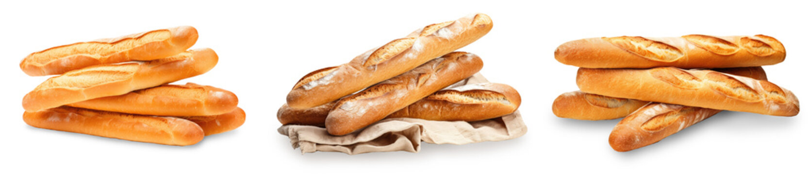 set collection of baguette bread group stack isolated on white or transparent background png