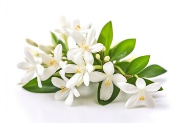 White flowers of jasmine on white isolated background. Generative AI