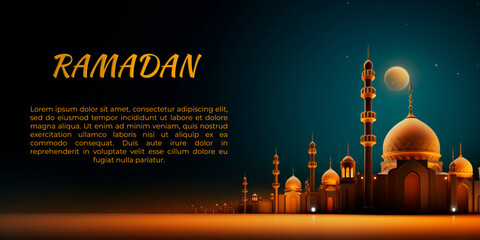 Ramadan banner design mockup mosque and moon - obrazy, fototapety, plakaty