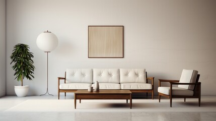 A minimalist space with mid-century modern furniture creating a subtle atmosphere for product placement  AI generated illustration