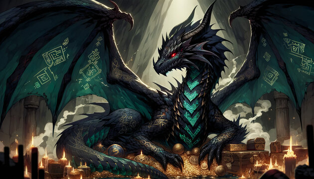 Anime-style portrayal of Fafnir, the Norse dragon, in a 16:9 ratio