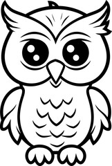 Cute owl silhouette icon in black color. Vector template for laser cutting.