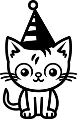 Cute cat with party hat silhouette in black color. Vector template design.